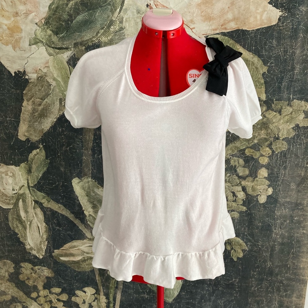 Red Valentino NWOT Knit white shirt ruffle sleeves black bow